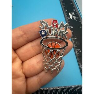 Best Slam Dunk Basketball Hoop Enamel Brooch Pin Pendant Silver Tone Sports Star